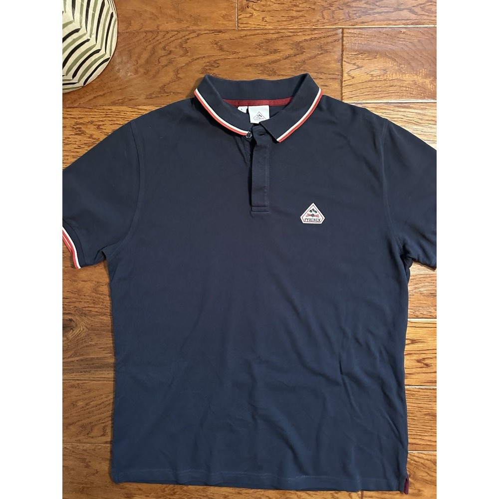 Pyrenex Mens Large Polo Shirt Navy Blue Cotton France Logo Portugal Short Sleeve